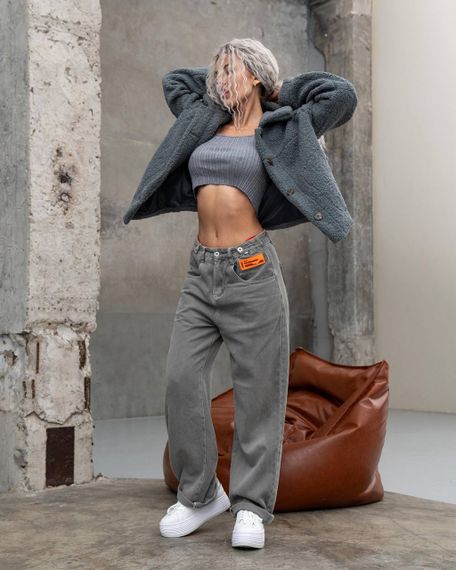 Женская короткая куртка мех Тедди, MN0002  цвет серый, размер L | Зображення 7