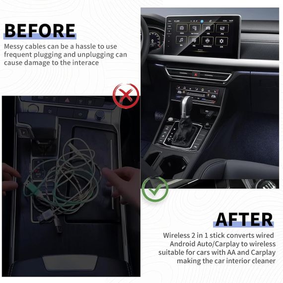 CarPlay Android Auto бездротовий адаптер 2в1, донгл для дротового автомобільного штатного карплей для iPhone iOS 10+, Android 11+ | Зображення 1