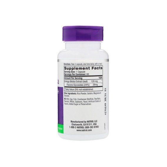 Гинкго Билоба Natrol Ginkgo Biloba 120 mg 60 Caps | Зображення 2