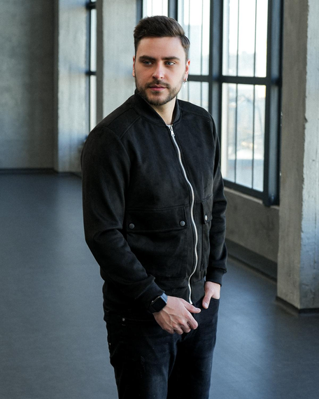 Бомбер замш карман Премиум чёрный S M | Зображення 1