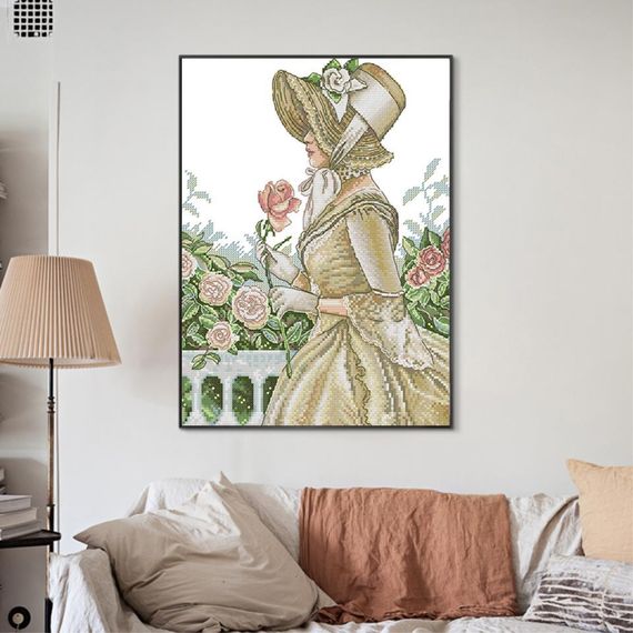 Набор для вышивания по нанесённой на канву схеме "Beauty in a Hat". AIDA 14CT printed 28*36 см | Зображення 9
