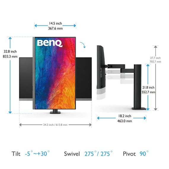TFT 27" BenQ PD2706UA, 4K UHD, IPS, 99% sRGB, HDR10, HDMI, DP, USB-C, USB-hub, HAS, колонки | Зображення 4
