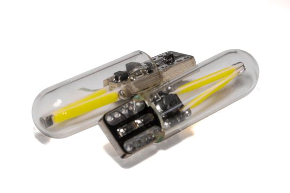 Светодиодная лампа StarLight T10 1 диод COB 12V-24V 1W WHITE мультиполярная / стеклянная колба / печатная плата Black | Зображення 1