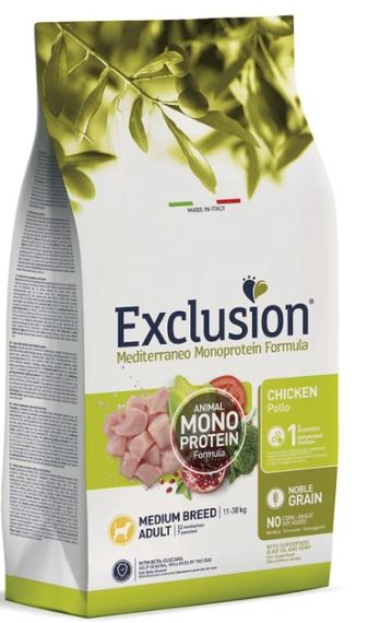 Повнораціонний сухий корм Exclusion Adult Chicken Medium Breed з куркою для дорослих собак середніх порід 12 кг