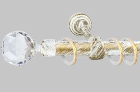 Карниз для штор однорядный металлический 25 мм, Шар Кристалл Белое Золото 300 см