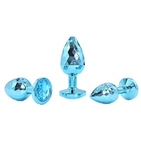 Комплект анальних пробок блакитного кольору з фасетним огранюванням (розмір S, M, L) | Зображення 3