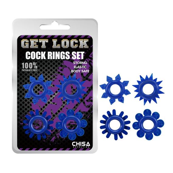 Набір ерекційних кілець Chisa GK Power Cock Rings з різними структурами, сині sexstyle