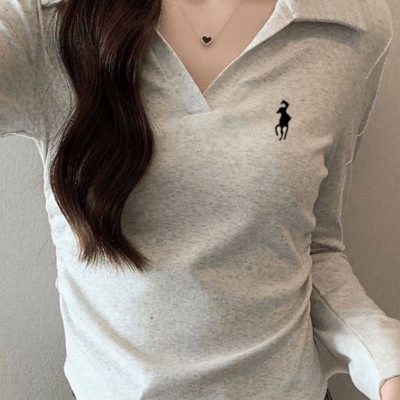 Женская кофта поло с воротником и длинными рукавами цвет серый размер 42/46 HI2763 | Зображення 3