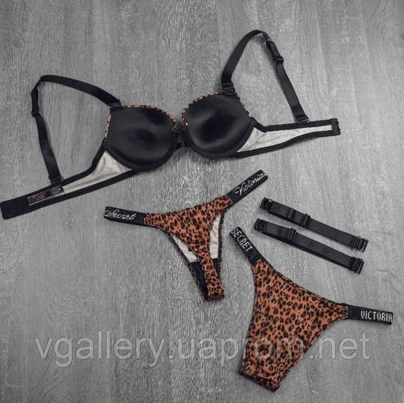 Комплект жіночої білизни Victoria's Secret 5 в 1 зі знімними бретелями (5 одиниць у комплекті) 85C, Леопардовий, У подарунковій | Зображення 1