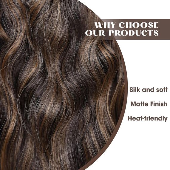 Накладные пряди на невидимой ленте клипсах 50см каштановые, волосы коричневые с карамельным мелированием | Зображення 1