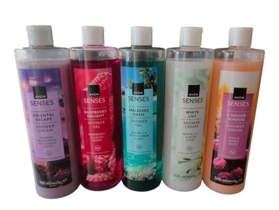 Набор гелей и крем-гелей для душа Avon Senses для всей семьи, 500 мл × 5