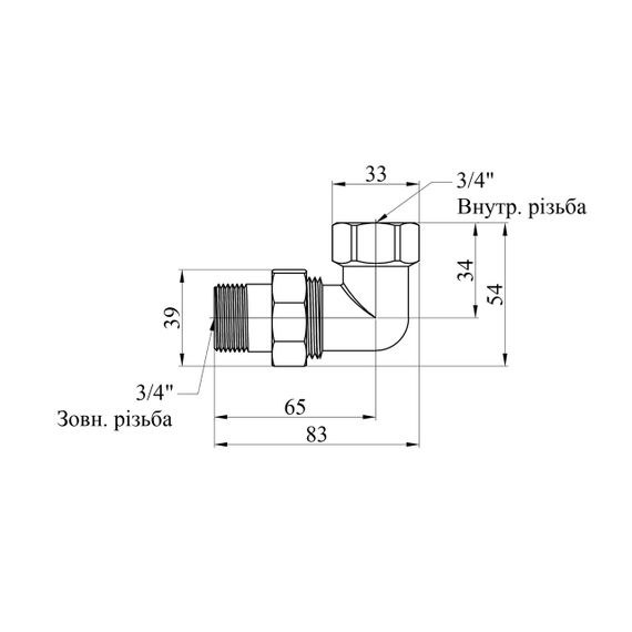 Згін-американка кутова посилена LexLine 3/4" ВЗ нікельована НК0804-Вн | Зображення 1