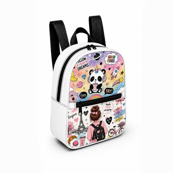 Детский мини-рюкзак белый с принтом Kawaii Panda для девочки 28×24×10 см мини-сумка детская (5265)