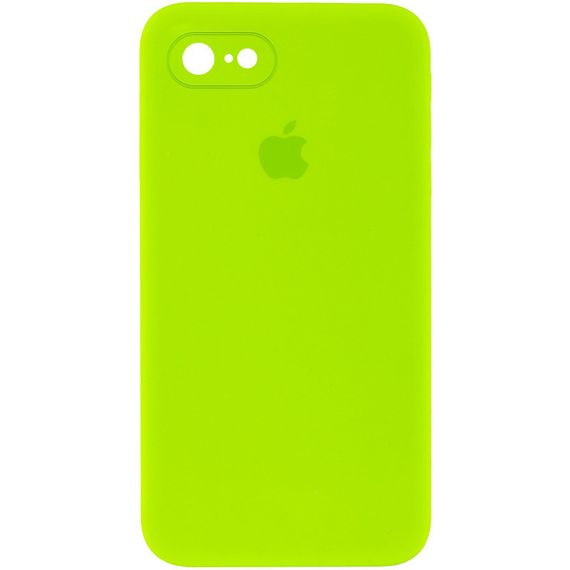 Чехол Silicone Case Square Full Camera Protective (AA) для Apple iPhone 7 / 8 / SE (2020) (4.7") Рожевий/Light pink Жовтогарячий/Papaya