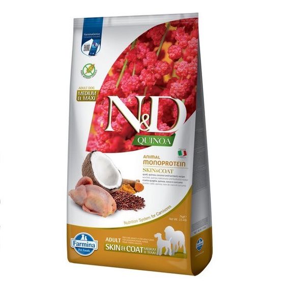 Сухой корм с перепелом для собак средних и крупных пород Farmina N&D Quinoa Skin & Coat Adult Medium & Maxi, 7 кг