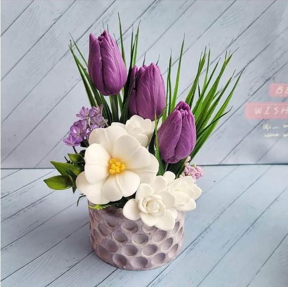 Мило ручної роботи Букет в гіпсовому кашпо