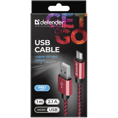 Дата кабель USB 2.0 AM to Micro 5P 1.0m USB08-03T red Defender (87801) | Зображення 3