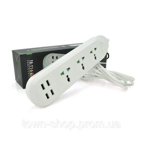 Сетевой фильтр ТВ-Т16mini, 3 розетки + 4 USB, 2 м, сечение 3х0,75мм, 3000W, White, Box