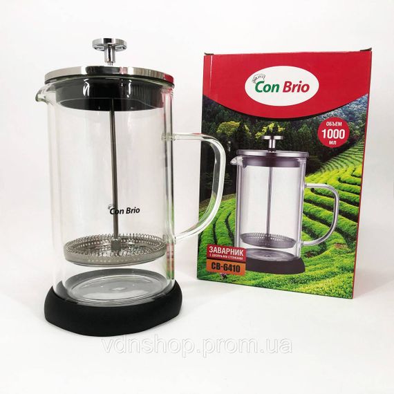 Френч-прес з поршнем Con Brio 1л CB-6410 1 л, Френч-прес з хорошого матеріалу, Заварник для кухні OI-88 | Зображення 3