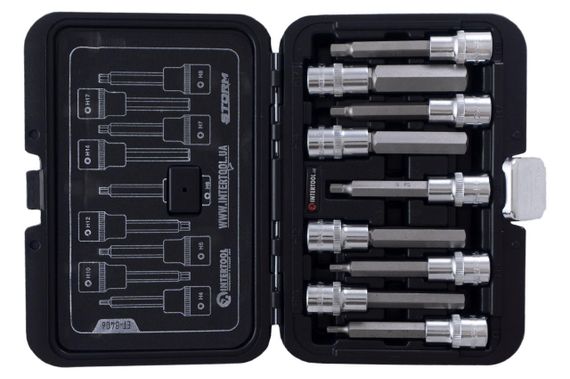 Набор бит HEX Intertool - 1/2" x H4-H17 x 100 мм (9 шт.) Storm (ET-8406) | Зображення 1