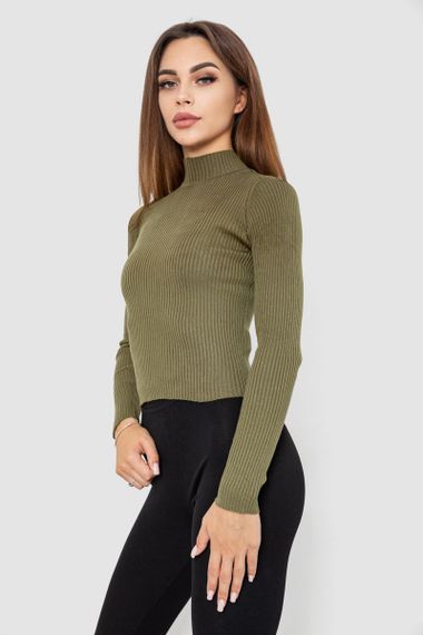 Водолазка жіноча в рубчик, колір хакі, 214R91306 | Зображення 2