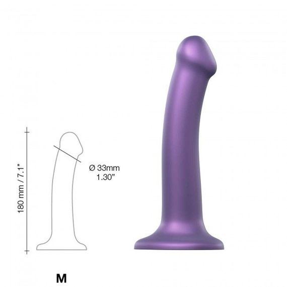 Насадка для страпону Strap-On-Me Mono Density Dildo Violet M, діам. 3,3 см, одношаровий силікон, гну | Зображення 2