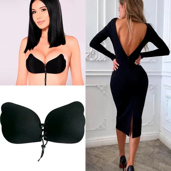 Бюстгальтер-невидимка без бретельок з ефектом Push Up (B, C, D), чорний ліфчик із міцною фіксацією М | Зображення 1