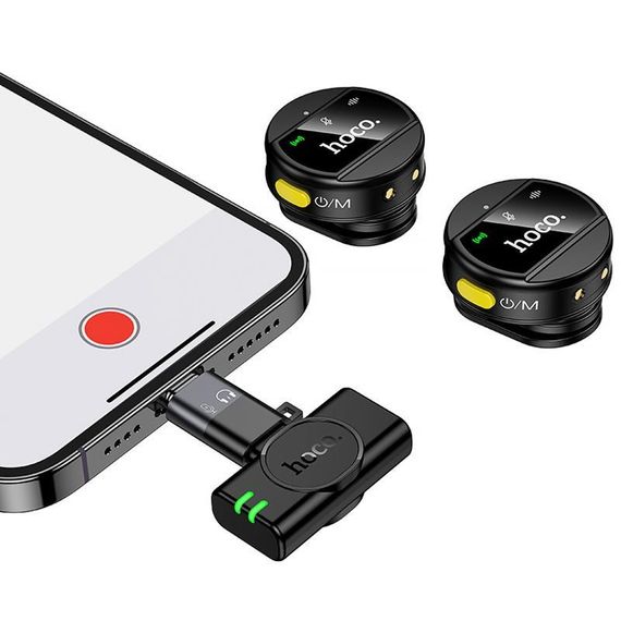 Петличный беспроводной микрофон Hoco L22 Bright 2in1 (Lightning/Type-C) Black | Зображення 2