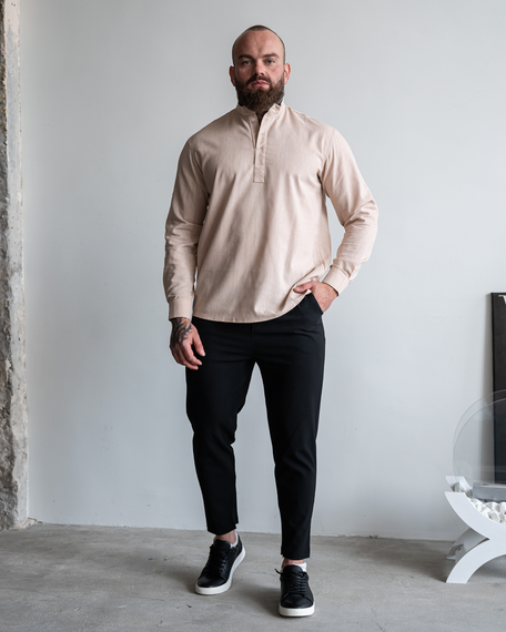 Рубашка лен длинный рукав бежевый S XL | Зображення 2