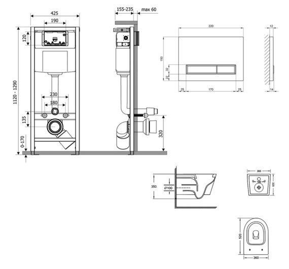Набір Qtap Nest 4 в 1 підвісний унітаз Jay Ultra Quiet 520x360x320 + комплект інсталяції QT07335175W48180 | Зображення 1