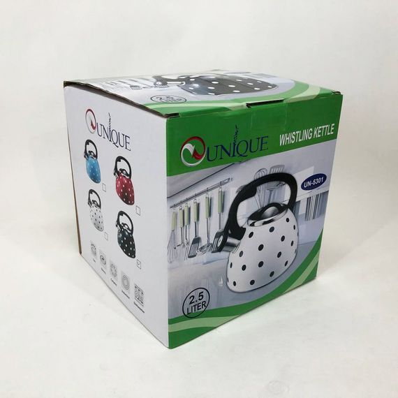 Чайник с свистком для газовой плиты Unique UN-5301 2,5л горошек, красивый чайник. Цвет: черный | Зображення 5