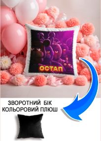 Подушка плюшева Мерч Крафт Дизайн з принтом FNAF імя Остап чорний плюш квадратна 33х33 см