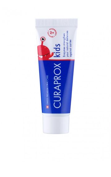 Дитяча зубна паста Curaprox TPkids950S (10ml) з ніжним полуничним смаком. З фтором 950ppm. Для дітей віком від 2-х років.