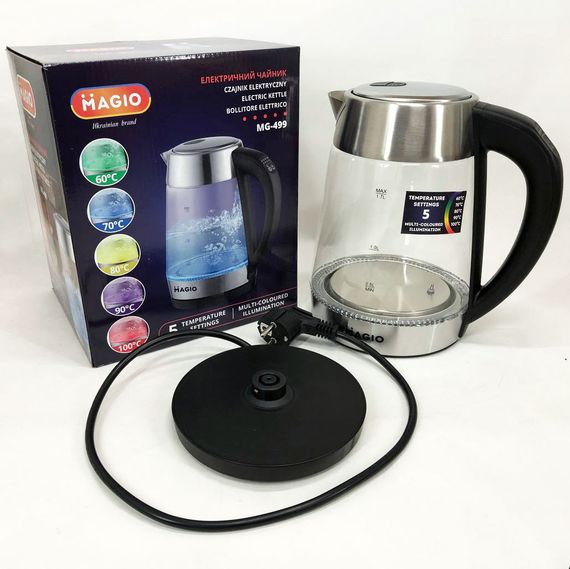 Електрочайник MAGIO MG-499, чайник прозорий з підсвічуванням, електрочайник GT-757 з підсвічуванням | Зображення 1