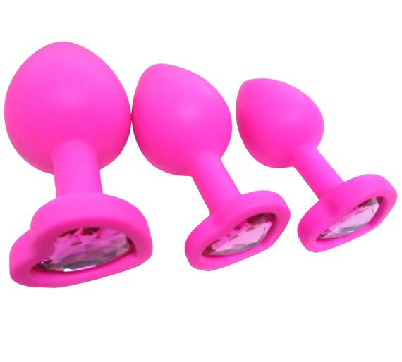 Комплект силіконових анальних пробок рожевого кольору із кристалом S M L We Love | Зображення 1
