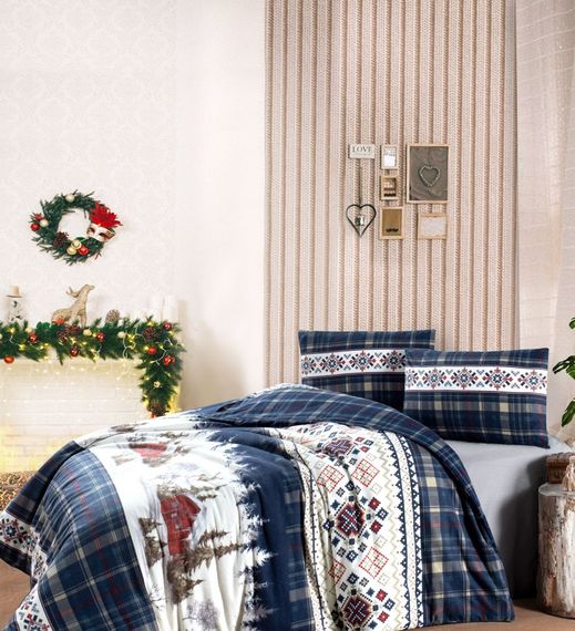 Комплект постельного белья First Choice Flanel 200×220 см  Nature Navy Blue