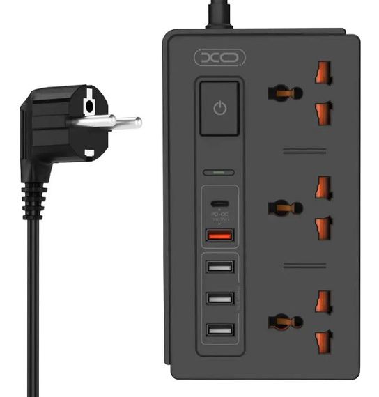 Сетевой удлинитель фильтр XO WL06 1,8 м 3 розетки 4 USB Черный