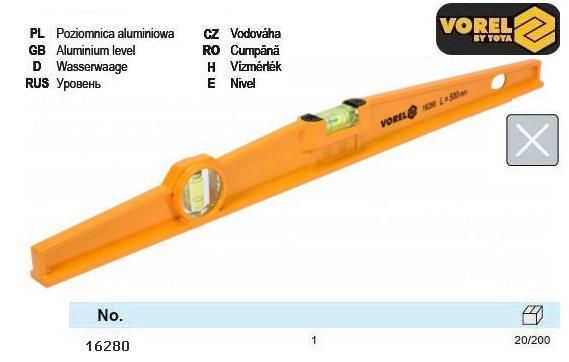 Ривень трапецевидний Польща VOREL алюминиевий; 2 капсули, l=500 мм