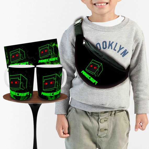 Набір: дитяча сумка-бананка+кружка Майнкрафт Кріпер «Minecraft» 32х15см, бананка для хлопчика через плече на подарунок (00880)