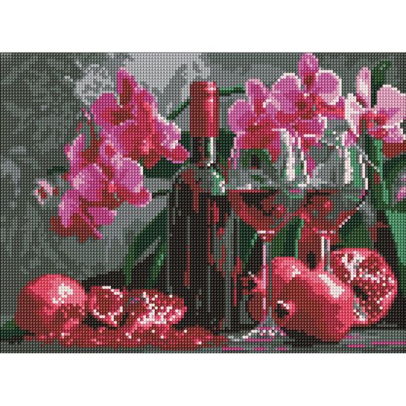 Алмазна мозаїка "Вино та орхідеї" AMO8118, 30х40 см