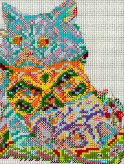 Набір для вишивання за нанесеною на канву схемою "Three kittens with flowers". AIDA 14CT printed 30*19 см | Зображення 5