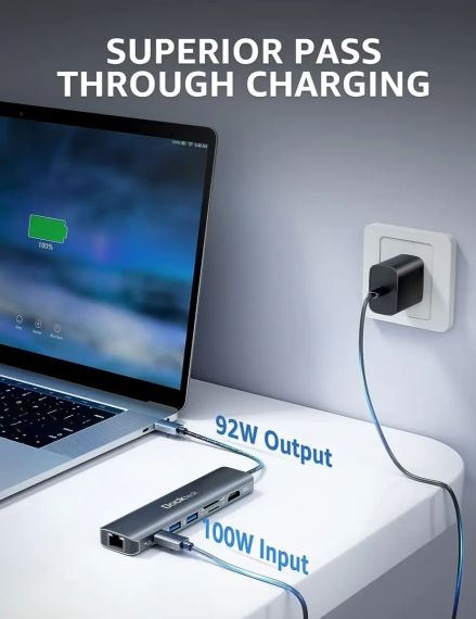 Концентратор USB хаб адаптер Dockteck 7-в-1 HDMI 4K RJ45 100 Вт | Зображення 6