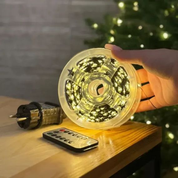 Светодиодная гирлянда Роса 200 метров, диоды теплого белого цвета на зеленом проводе, 2000 LED, с пультом управления | Зображення 2