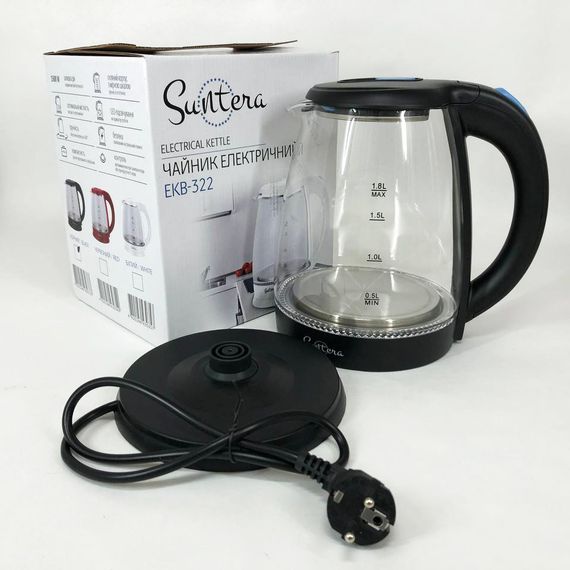 Стеклянные электрические чайники с подсветкой Suntera EKB-322B 1500 Вт чайники с подсветкой. Цвет: черный | Зображення 4