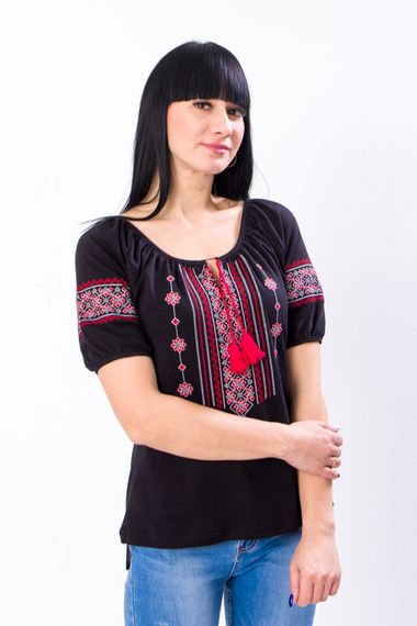 Вишиванка жіноча з коротким рукавом Носи своє 46 Чорний (p-661-49351)