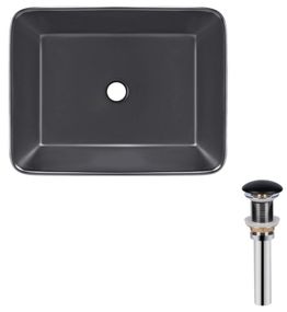 Комплект Qtap Tern: Раковина накладна прямокутна 480х370х135 мм Matt Black + Донний клапан PU03 (QT172074MBMBN47300)