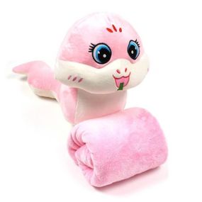 Плед-подушка іграшка 3в1 Змія 62см (плед 100*150см) Рожева