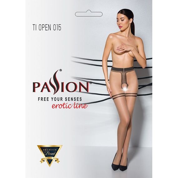 Тілесні колготки з доступом, контрастна подвійна резинка Passion TIOPEN 015 3/4 (20 den) beige | Зображення 4