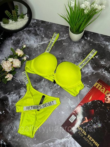 Комплект Victoria's Secret Very Sexy Push-up Bra & Rhinestone Shine Original, комплект зі стразами, Жовтий, 80C | Зображення 1