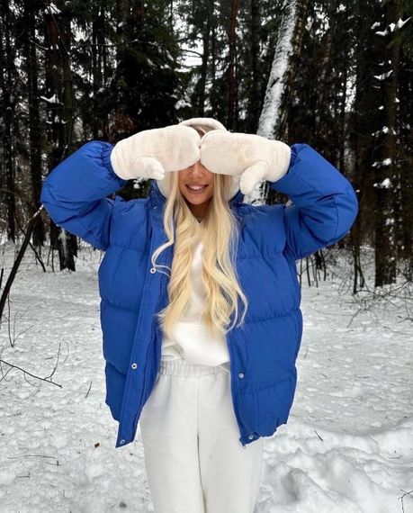 Тепла куртка жіноча дута з капюшоном на синтепоні розмір 42/48 колір синій  pp007 | Зображення 1